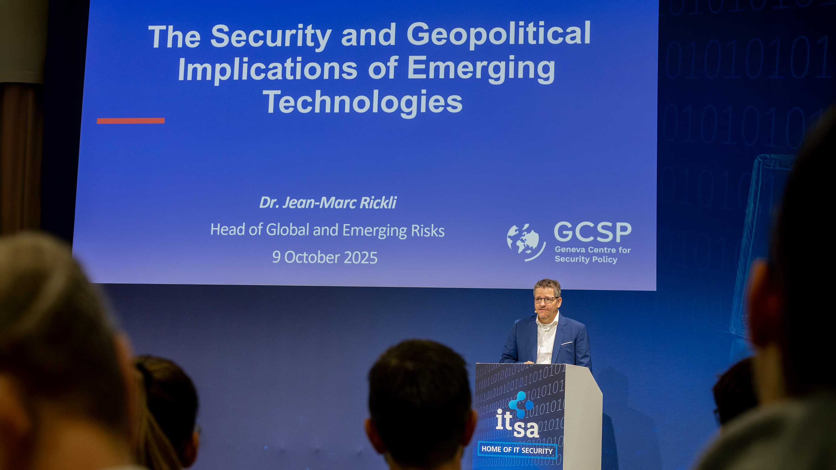 Speaker Jean-Marc Rickli during his special keynote speech at it-sa 2025